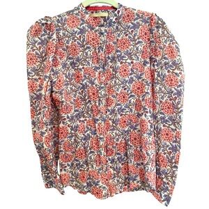 Coral & Lavender Floral Button-Up Blouse